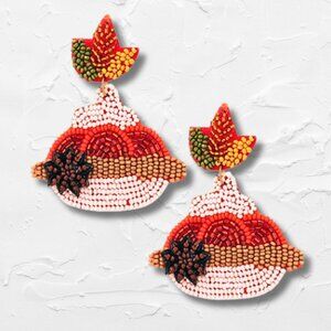 Thanksgiving Holiday Fall Pumpkin Pie Seed Beaded Artisan Earrings